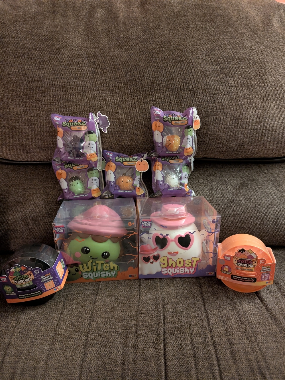 Crazy Fun Witch Squishy, Ghost Squishy, Mystery Dumpling and Squeeze Me